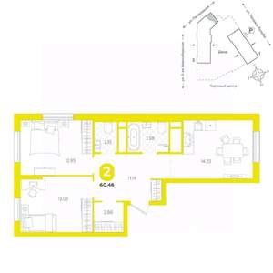 2-к квартира, вторичка, 60м2, 17/24 этаж