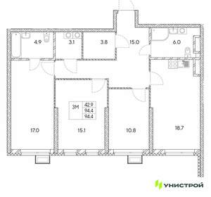 3-к квартира, вторичка, 94м2, 22/30 этаж