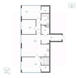 3-к квартира, вторичка, 96м2, 4/32 этаж