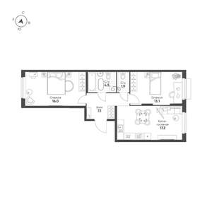 2-к квартира, строящийся дом, 60м2, 2/25 этаж