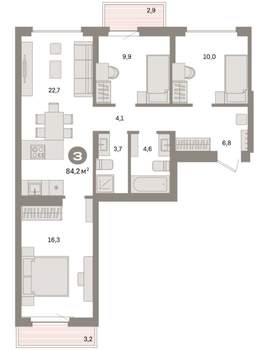 3-к квартира, вторичка, 84м2, 8/9 этаж