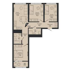 3-к квартира, вторичка, 74м2, 18/31 этаж