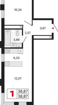 1-к квартира, вторичка, 39м2, 8/25 этаж