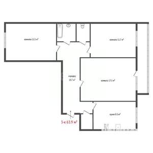 3-к квартира, вторичка, 64м2, 3/9 этаж