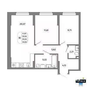 3-к квартира, вторичка, 59м2, 2/32 этаж