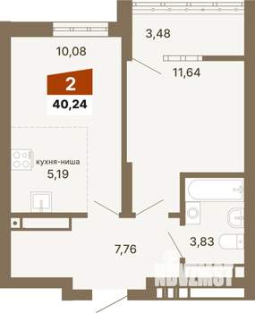 1-к квартира, строящийся дом, 40м2, 17/23 этаж