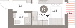 Студия квартира, вторичка, 20м2, 5/9 этаж