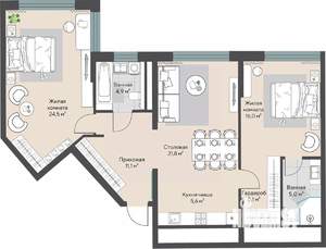 2-к квартира, вторичка, 95м2, 23/27 этаж