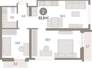2-к квартира, вторичка, 63м2, 5/9 этаж