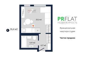 Студия квартира, вторичка, 26м2, 1/12 этаж