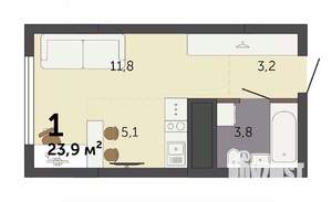 Студия квартира, строящийся дом, 24м2, 30/32 этаж