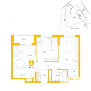 3-к квартира, вторичка, 63м2, 8/24 этаж