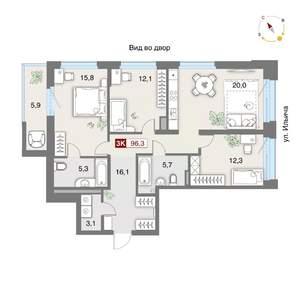 3-к квартира, строящийся дом, 96м2, 4/8 этаж