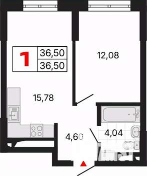 1-к квартира, вторичка, 37м2, 9/25 этаж