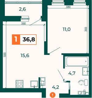 1-к квартира, вторичка, 37м2, 3/25 этаж