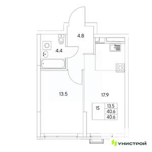 1-к квартира, вторичка, 41м2, 1/31 этаж