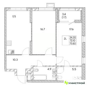 2-к квартира, вторичка, 74м2, 10/31 этаж