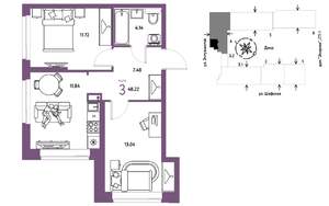 3-к квартира, строящийся дом, 48м2, 21/24 этаж