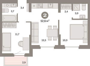 2-к квартира, вторичка, 53м2, 6/9 этаж