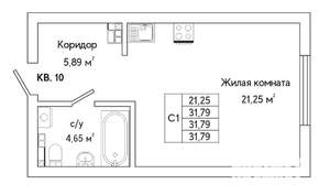 1-к квартира, строящийся дом, 32м2, 2/25 этаж