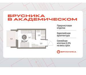 Студия квартира, вторичка, 20м2, 6/9 этаж