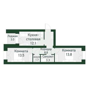 2-к квартира, вторичка, 55м2, 3/4 этаж