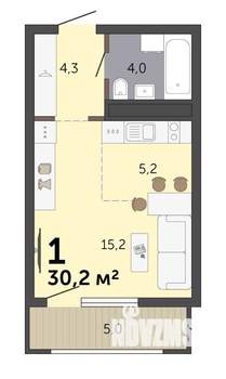 Студия квартира, строящийся дом, 30м2, 8/19 этаж