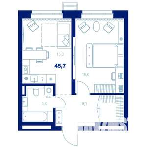 1-к квартира, вторичка, 46м2, 2/32 этаж