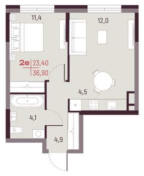 2-к квартира, вторичка, 37м2, 11/20 этаж