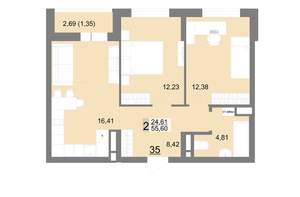 2-к квартира, вторичка, 56м2, 5/22 этаж
