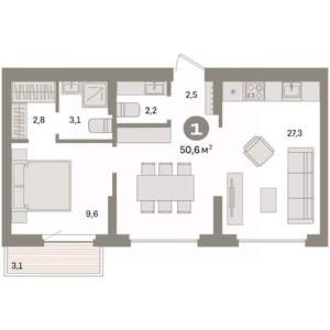 1-к квартира, вторичка, 51м2, 9/9 этаж
