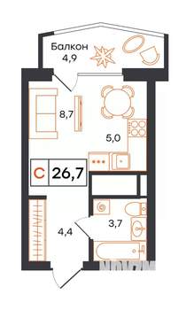 Студия квартира, вторичка, 27м2, 20/21 этаж