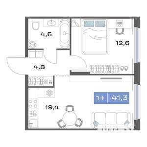 1-к квартира, строящийся дом, 41м2, 2/17 этаж