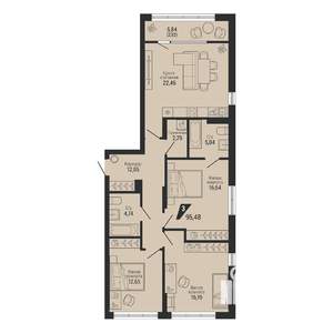 3-к квартира, вторичка, 95м2, 5/22 этаж