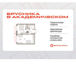 1-к квартира, вторичка, 42м2, 6/9 этаж