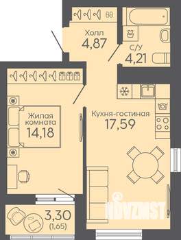 1-к квартира, вторичка, 43м2, 7/16 этаж