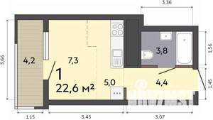 Студия квартира, строящийся дом, 23м2, 8/19 этаж