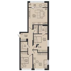 3-к квартира, вторичка, 95м2, 5/22 этаж
