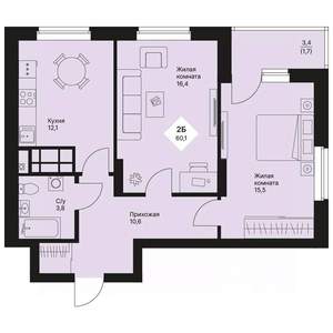 2-к квартира, вторичка, 60м2, 18/25 этаж