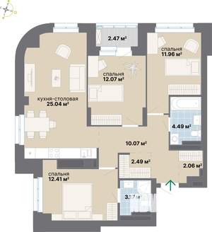 3-к квартира, вторичка, 86м2, 17/25 этаж