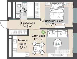 1-к квартира, строящийся дом, 51м2, 13/27 этаж