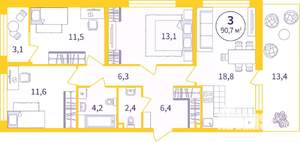 3-к квартира, вторичка, 80м2, 1/8 этаж