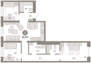 3-к квартира, вторичка, 81м2, 2/7 этаж