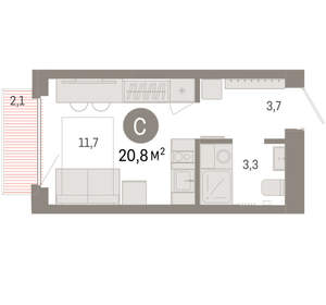 Студия квартира, вторичка, 21м2, 6/9 этаж