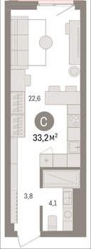Студия квартира, вторичка, 33м2, 9/25 этаж