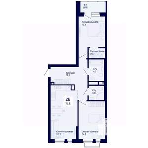 2-к квартира, вторичка, 72м2, 4/18 этаж