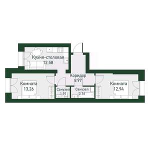 2-к квартира, вторичка, 52м2, 4/4 этаж