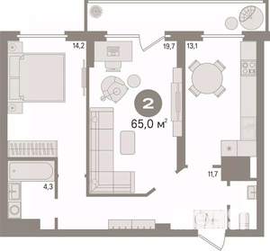 2-к квартира, вторичка, 65м2, 7/22 этаж