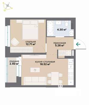 1-к квартира, вторичка, 41м2, 3/9 этаж
