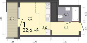 Студия квартира, вторичка, 23м2, 8/19 этаж